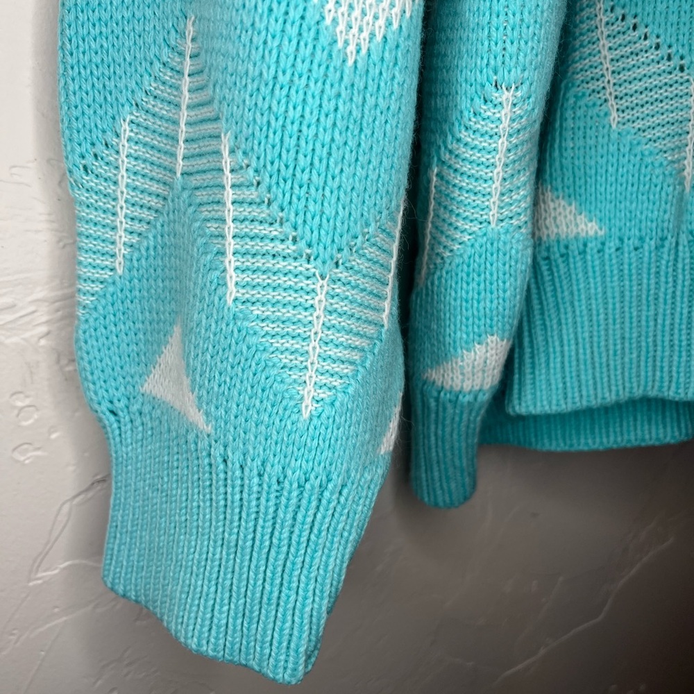 Vintage‎ 1980 Sweaters by Jolie Geometric Patterned Blue and White Sweater Retro - Picture 3 of 7